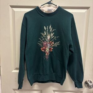 Vintage New Breeze Dark Green Floral Crewneck Sweater medium